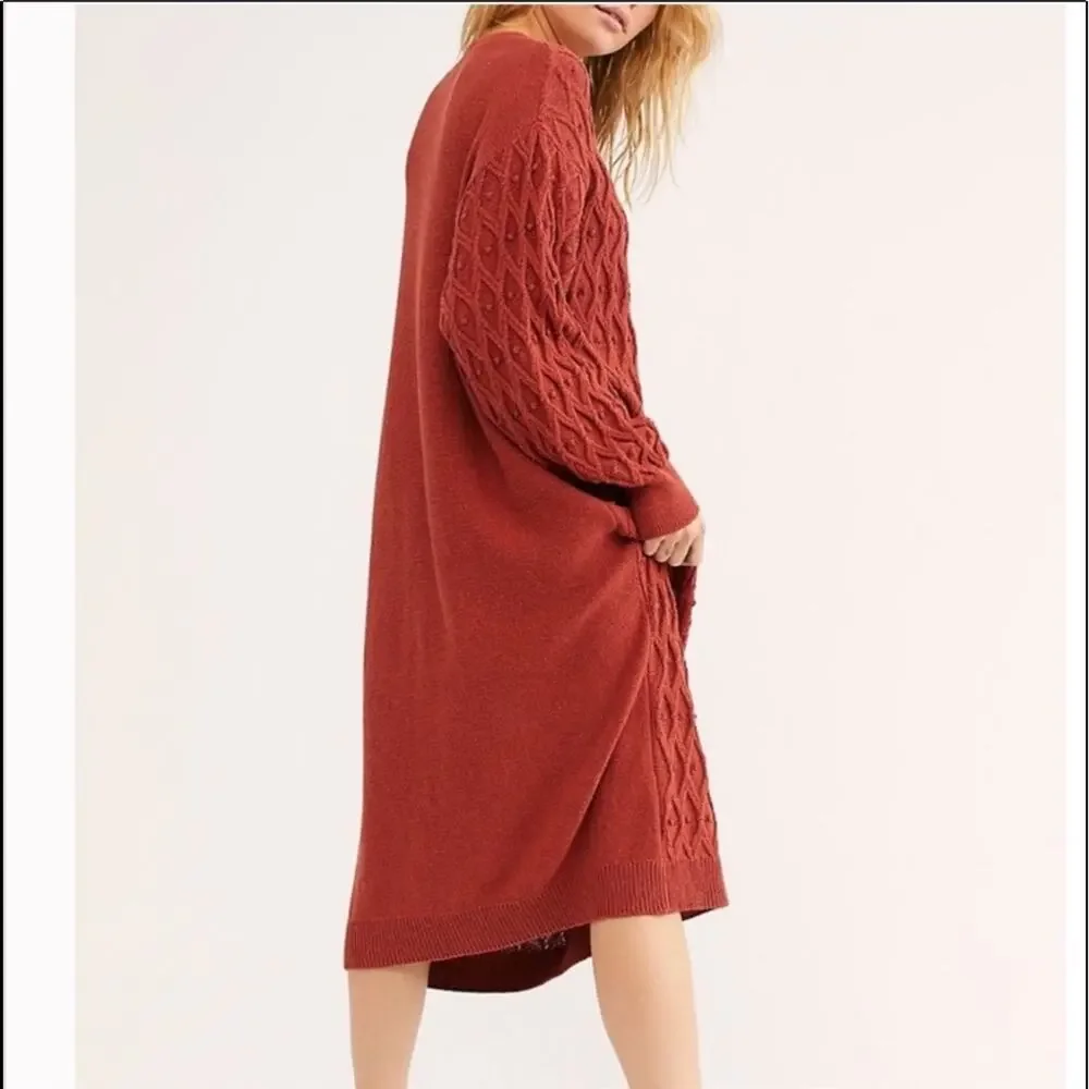 FREE PEOPLE Womens Oversized Nicole Sweater Midi Dress in Rust Red Size XS